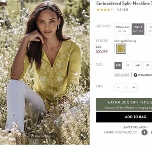 J. Jill Linen Embroidered Tunic Top Embroidered Split-Neckline Tunic Medium